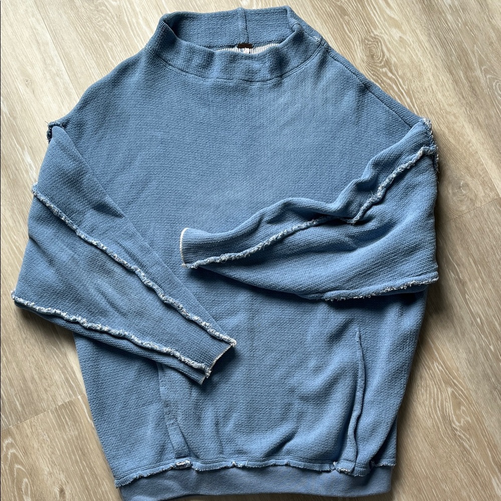 Free People Dusty Blue Raw-Edge Crewneck Sweater